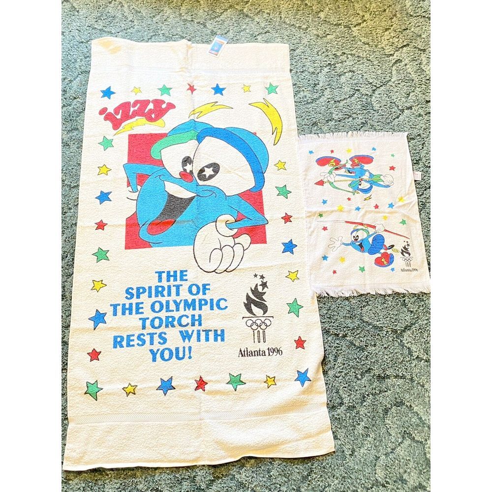 Atlanta Olympics Beach Towel RARE Izzy Mascot plus Hand Towel Cannon‎ NEW